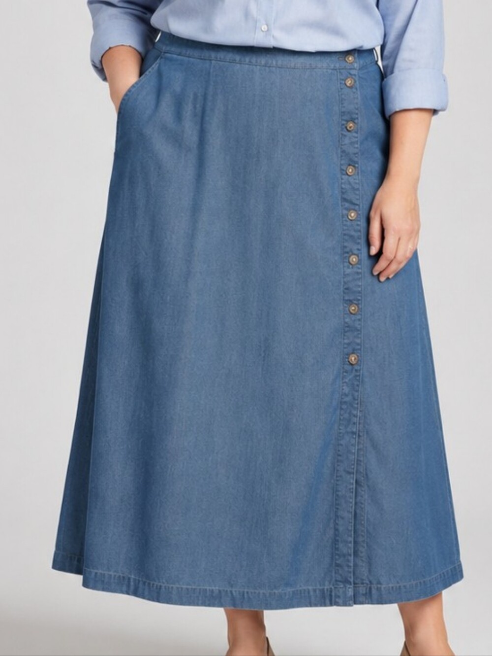 Liz Claiborne Light Blue Denim A-line Jean Side-Button 90's Skirt 22